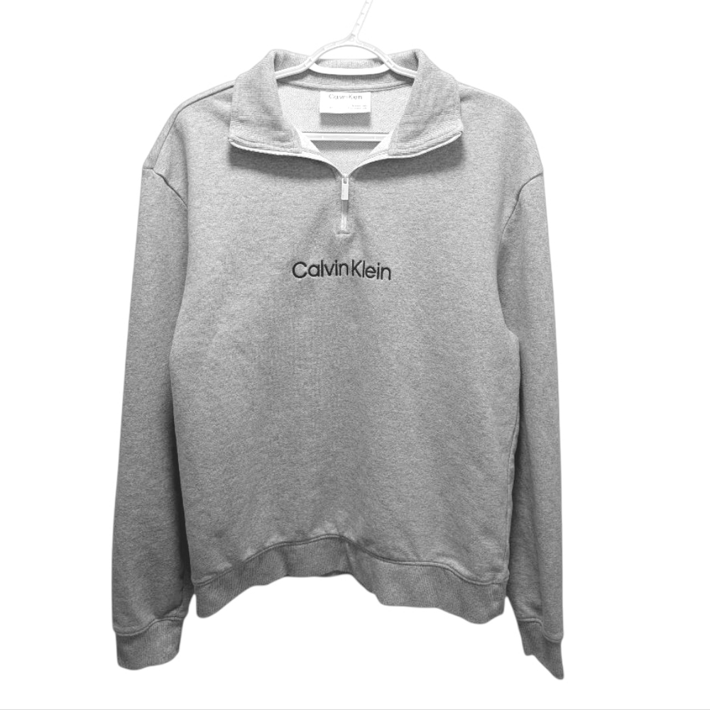 Calvin Klein Light Gray‎ Terry Quarter Zip Pullover Sweatshirt